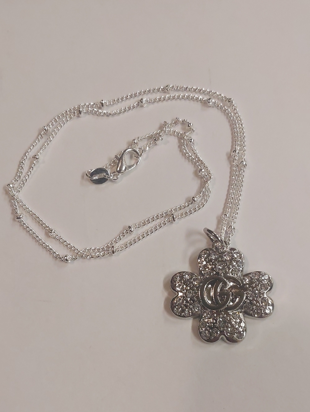 GG Sparkling Silver Flower Charm Pendant Sterling Silver Necklace - Picture 4 of 4